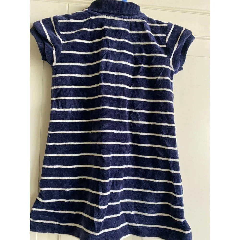 Ralph‎ Lauren 12 Month Baby Girl Navy Blue Velour Striped Short Sleeve Dress